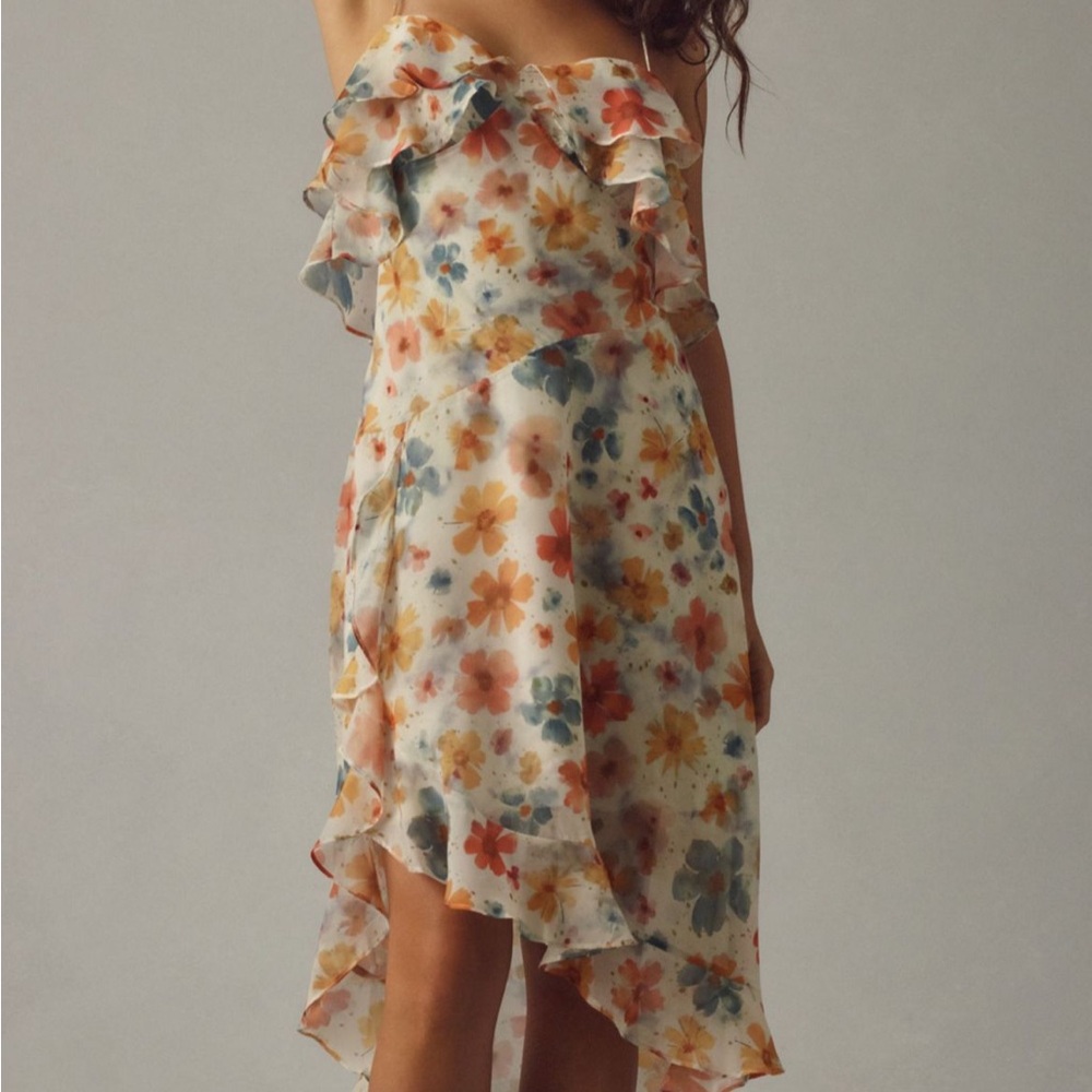 Anthropologie Floral Ruffle Maxi Dress in Orange, Yellow & Blue